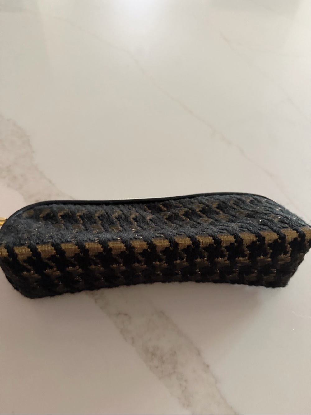 Sephora Black and Gold Houndstooth Fabric Cosmetic Pouch